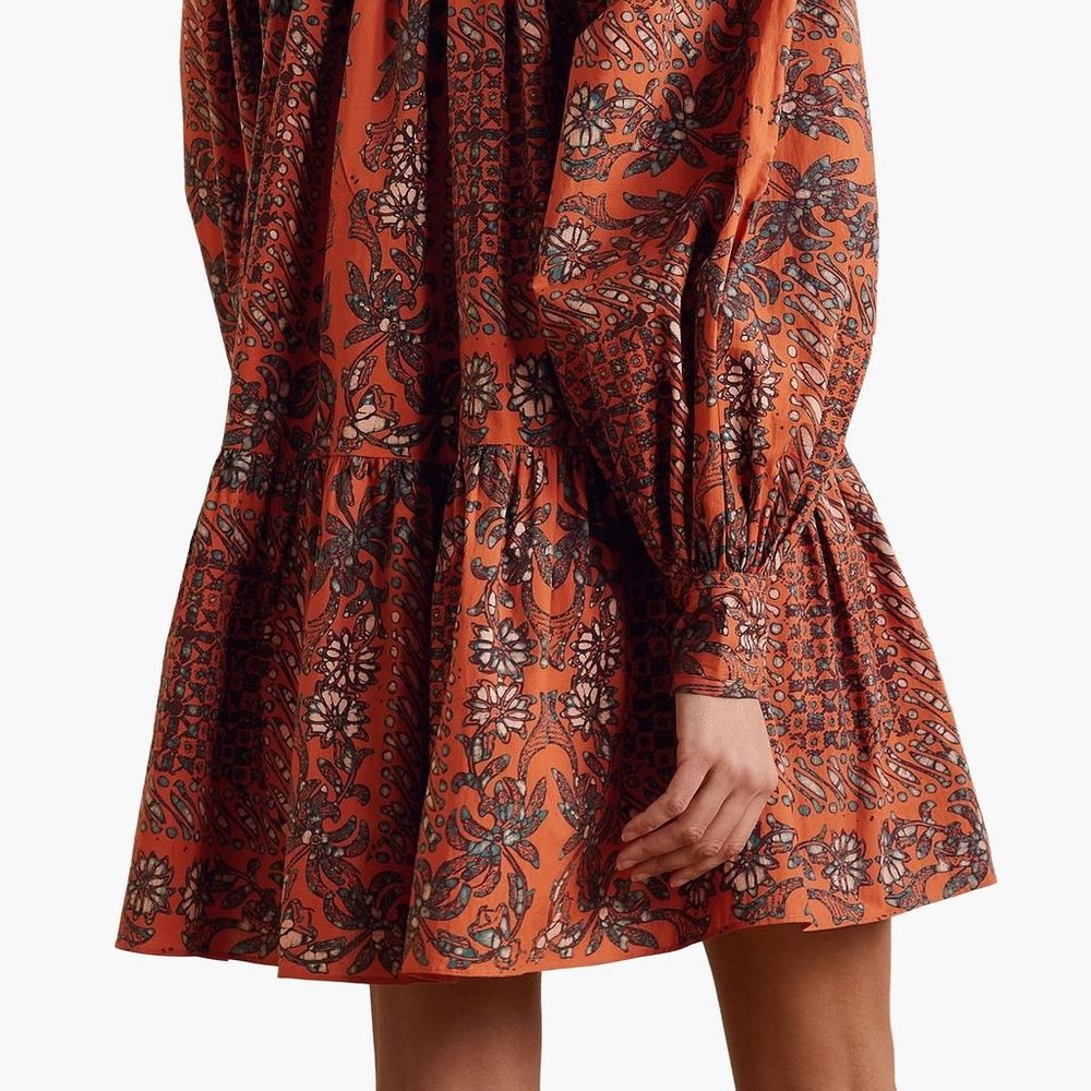 Ulla Johnson Rust-Paisley Long-Sleeve Tiered Mini Dress - Picture 2 of 9